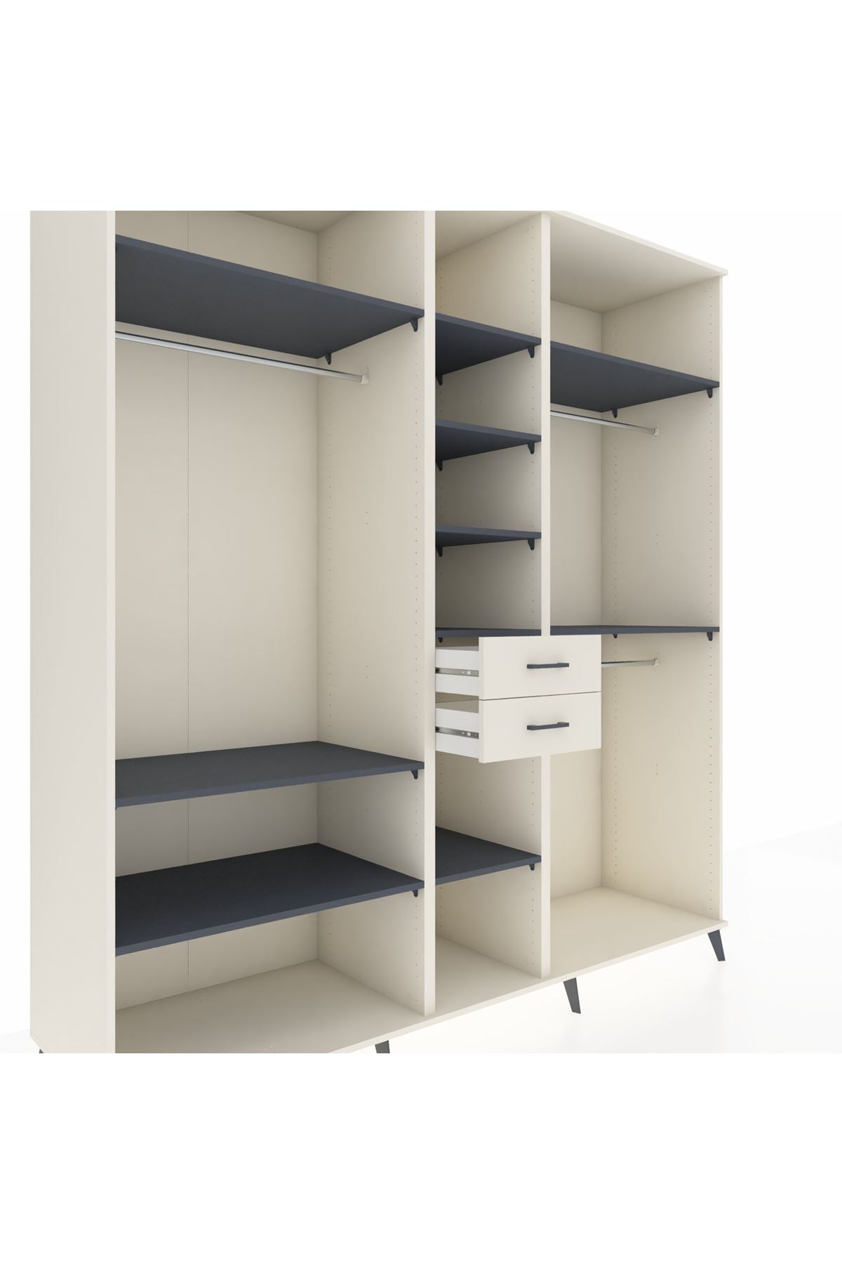 Kronos Dolap 10 Raflı 2 Çekmeceli 3 Askılı 220x59x243 Aytaşı-Antrasit/Aytaşı