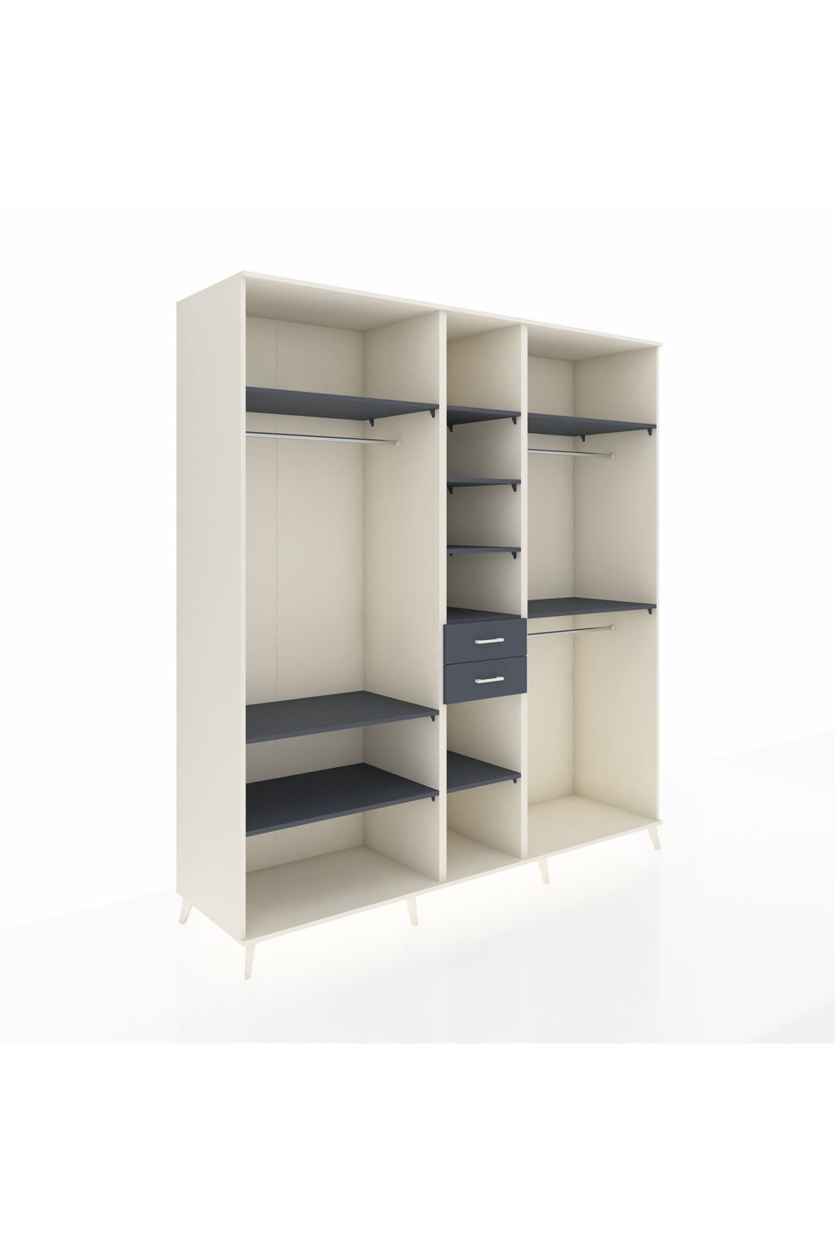 Kronos Dolap 10 Raflı 2 Çekmeceli 3 Askılı 220x59x243 Aytaşı-Antrasit/Antrasit