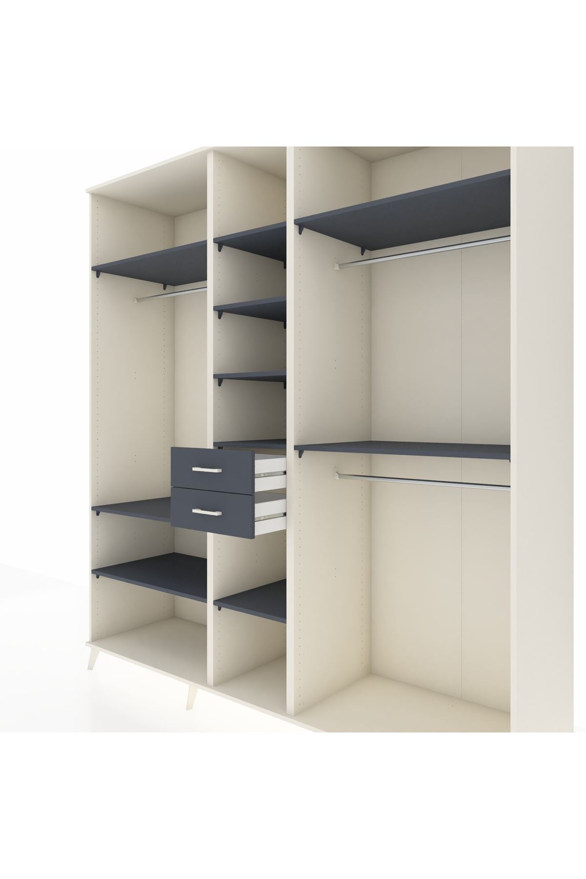 Kronos Dolap 10 Raflı 2 Çekmeceli 3 Askılı 220x59x243 Aytaşı-Antrasit/Antrasit