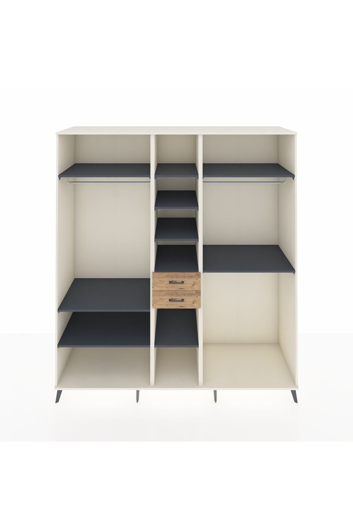 Kronos Dolap 10 Raflı 2 Çekmeceli 3 Askılı 220x59x243 Aytaşı-Antrasit/Çam