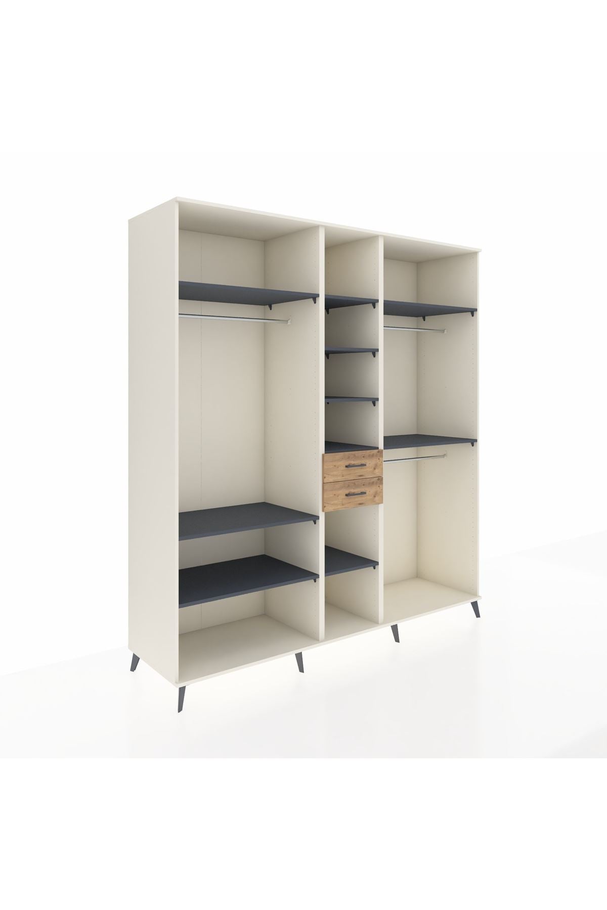 Kronos Dolap 10 Raflı 2 Çekmeceli 3 Askılı 220x59x243 Aytaşı-Antrasit/Çam