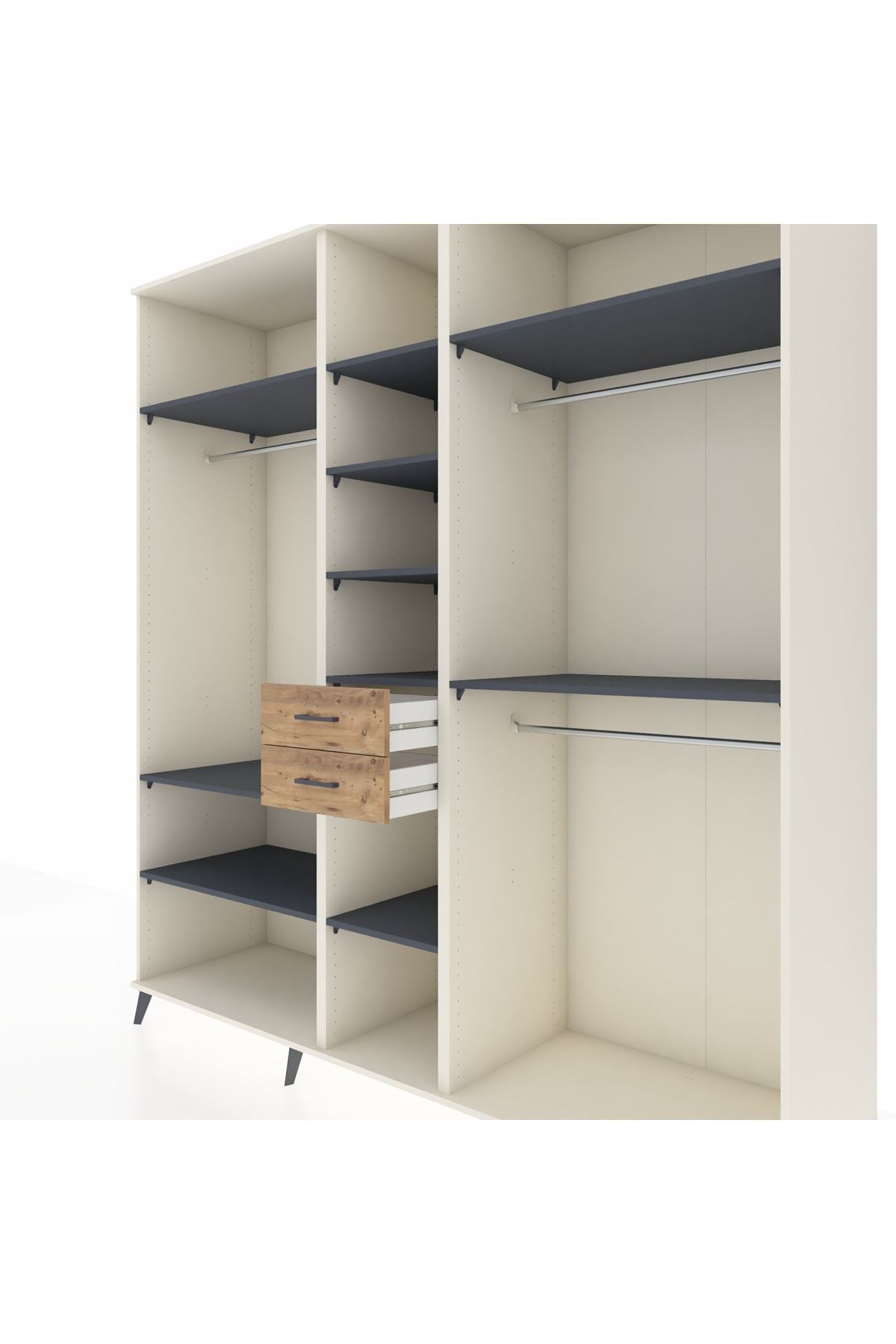 Kronos Dolap 10 Raflı 2 Çekmeceli 3 Askılı 220x59x243 Aytaşı-Antrasit/Çam