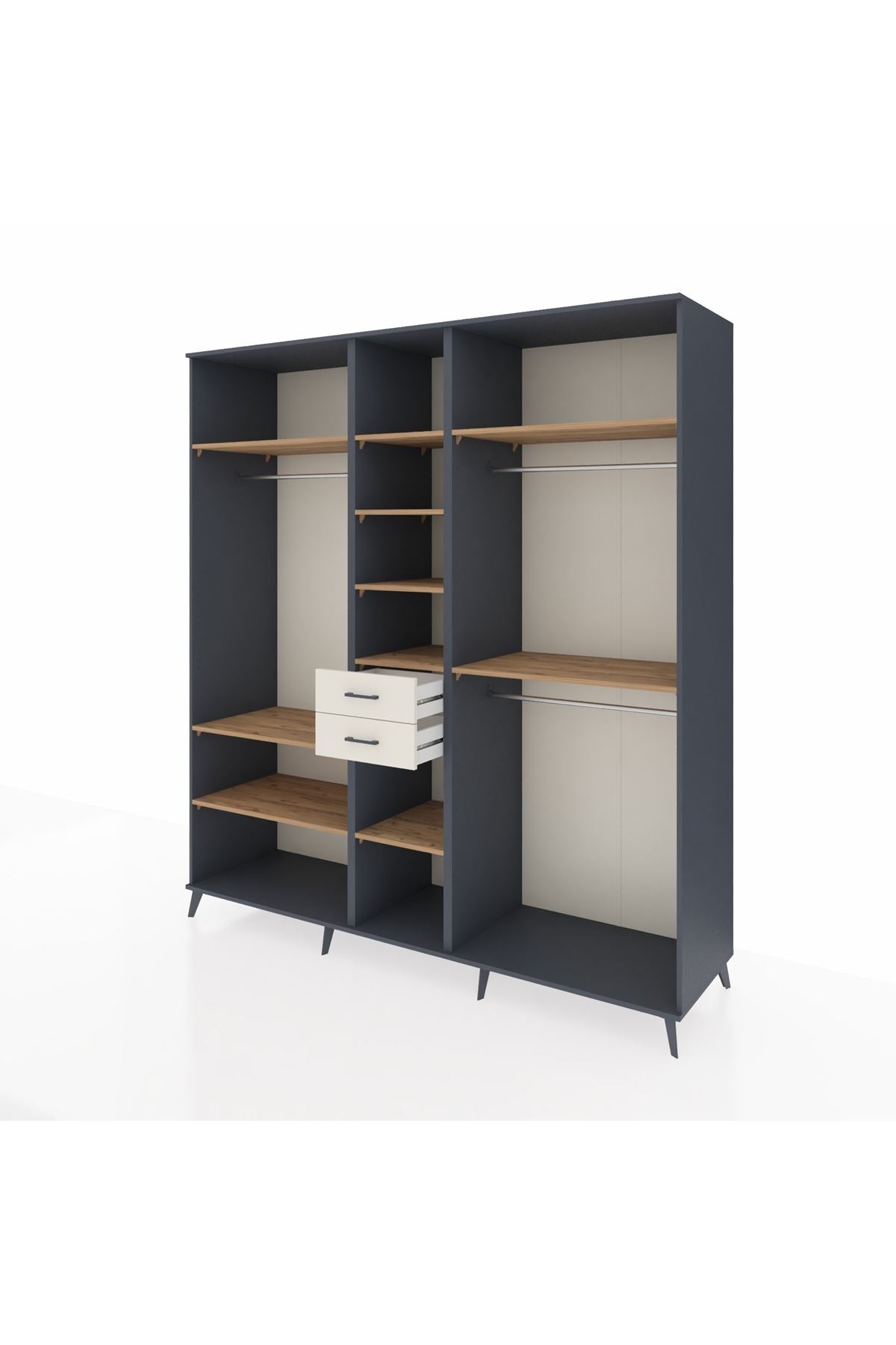 Kronos Dolap 10 Raflı 2 Çekmeceli 3 Askılı 220x59x243 Antrasit-Çam/Aytaşı