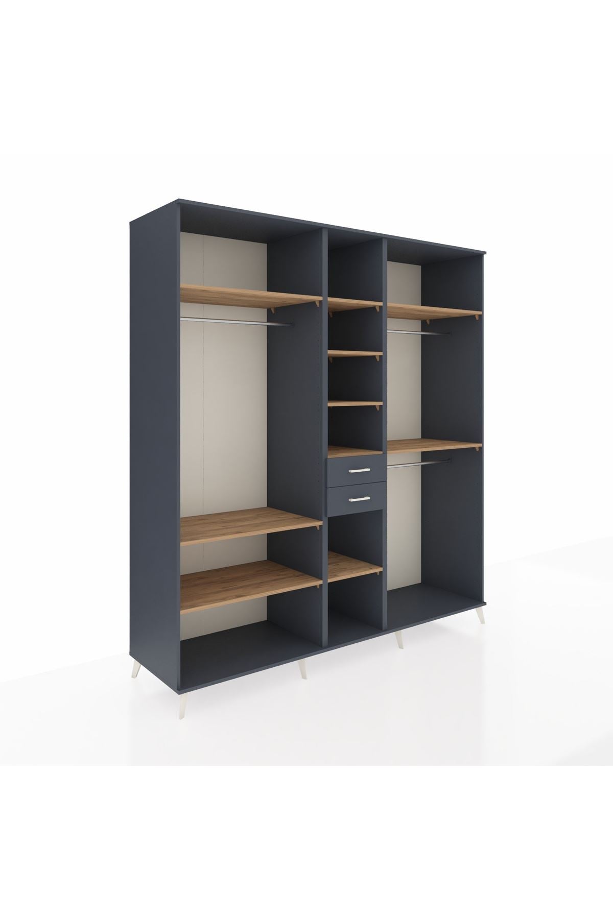 Kronos Dolap 10 Raflı 2 Çekmeceli 3 Askılı 220x59x243 Antrasit-Çam/Antrasit