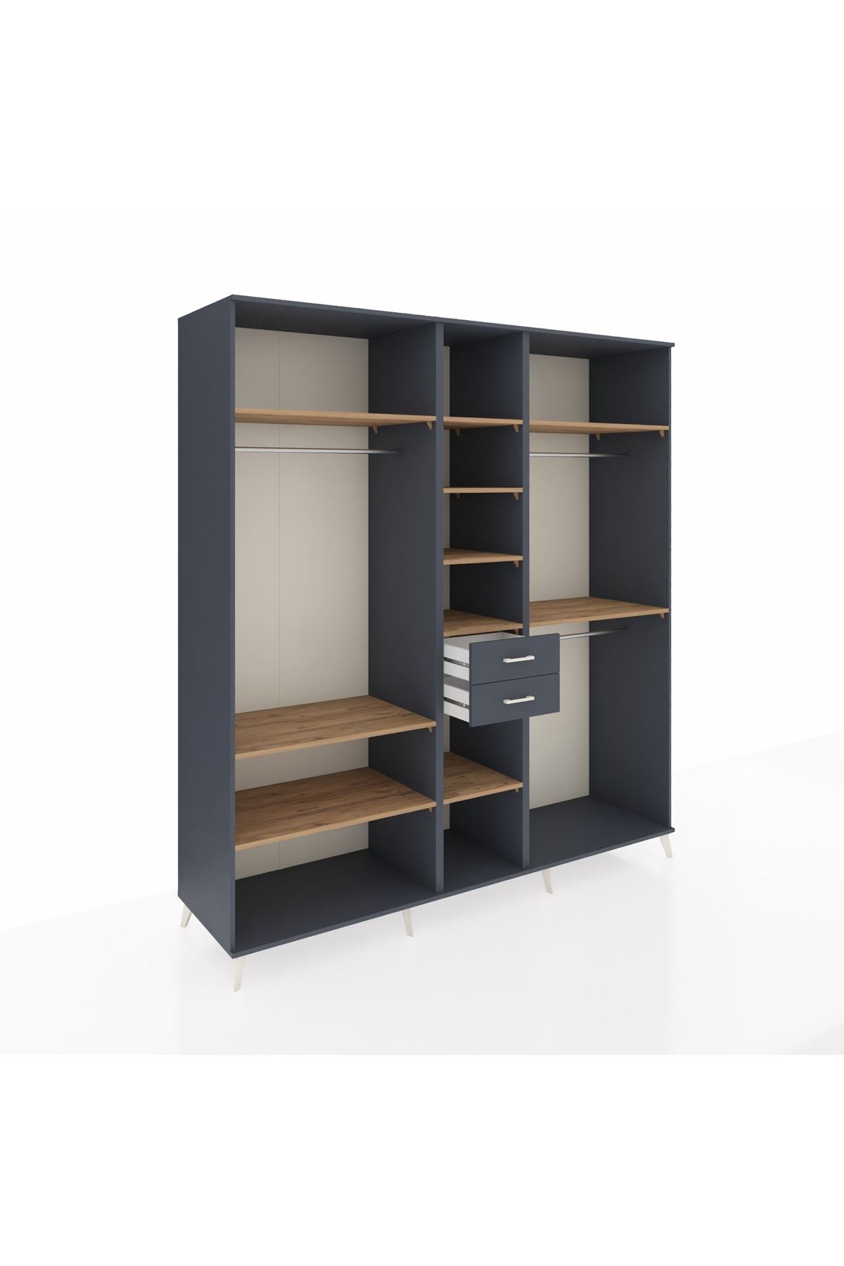 Kronos Dolap 10 Raflı 2 Çekmeceli 3 Askılı 220x59x243 Antrasit-Çam/Antrasit