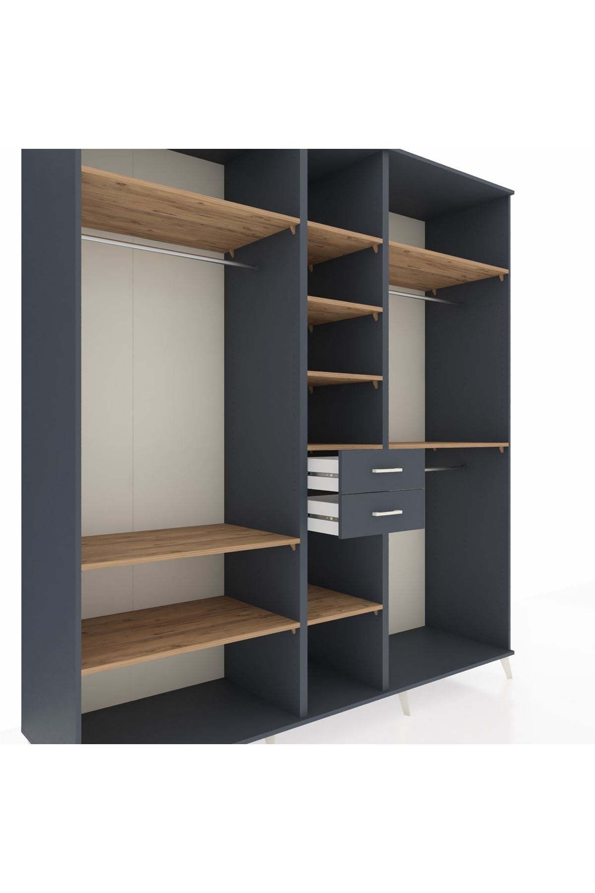 Kronos Dolap 10 Raflı 2 Çekmeceli 3 Askılı 220x59x243 Antrasit-Çam/Antrasit