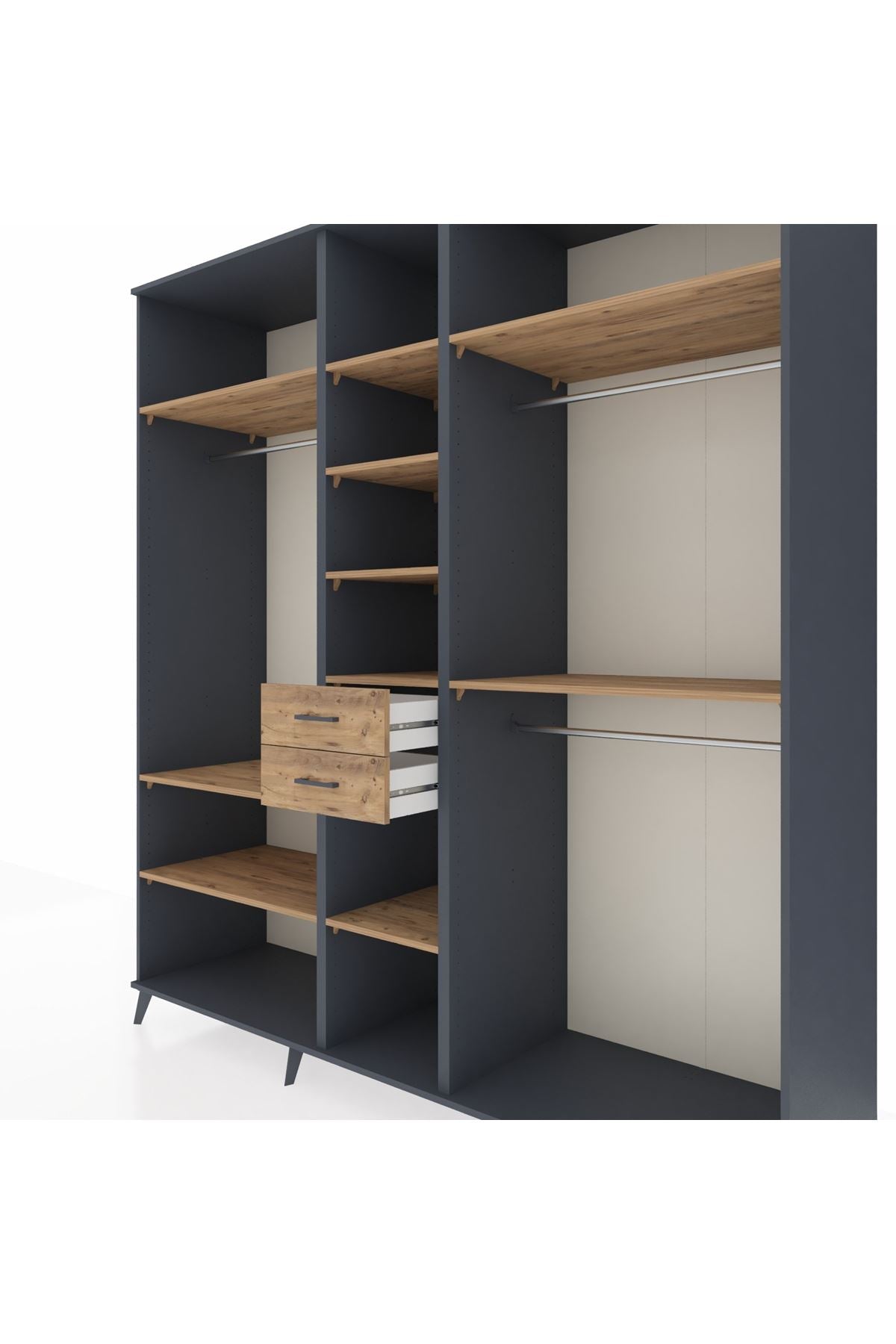 Kronos Dolap 10 Raflı 2 Çekmeceli 3 Askılı 220x59x243 Antrasit-Çam/Çam