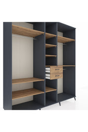 Kronos Dolap 10 Raflı 2 Çekmeceli 3 Askılı 220x59x243 Antrasit-Çam/Çam