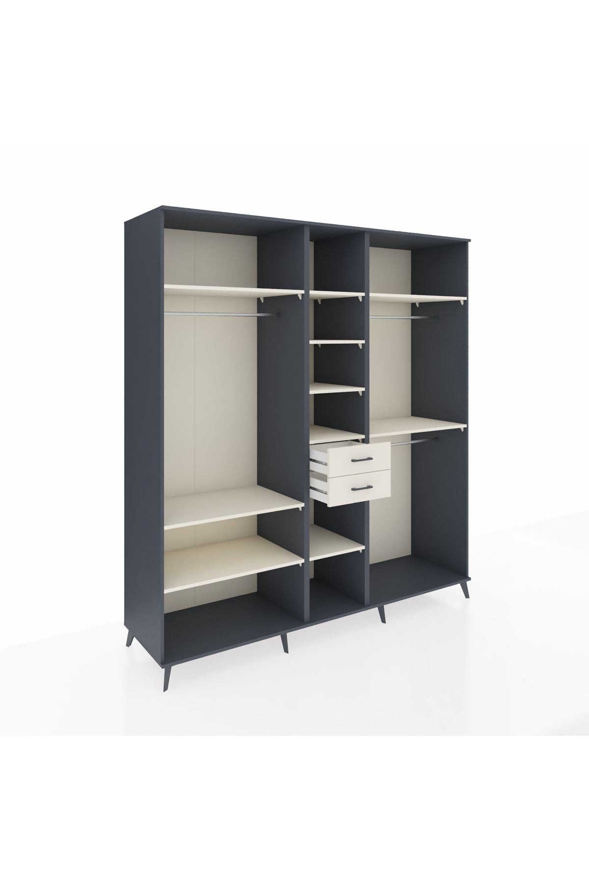 Kronos Dolap 10 Raflı 2 Çekmeceli 3 Askılı 220x59x243 Antrasit-Aytaşı/Aytaşı