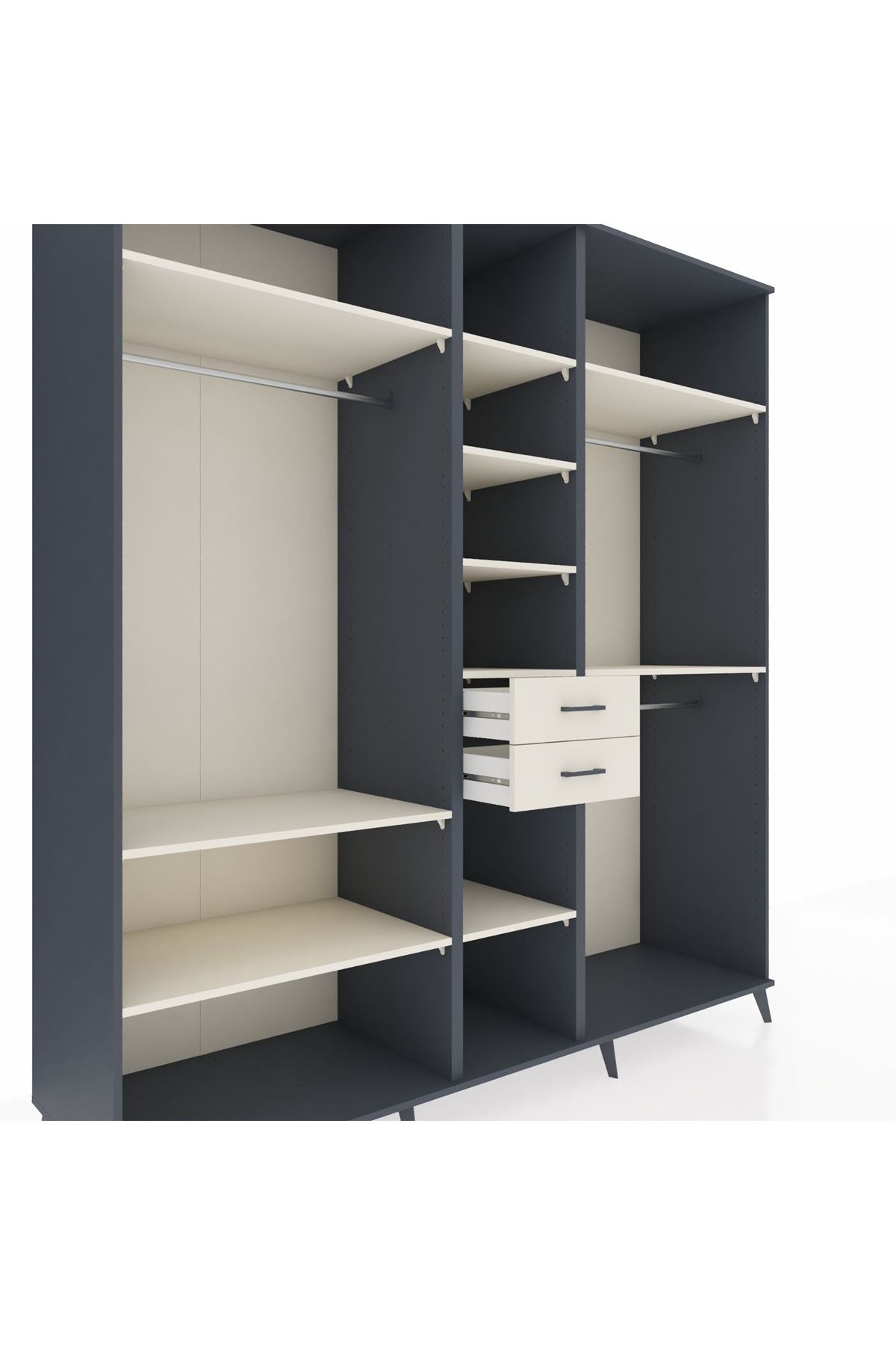 Kronos Dolap 10 Raflı 2 Çekmeceli 3 Askılı 220x59x243 Antrasit-Aytaşı/Aytaşı