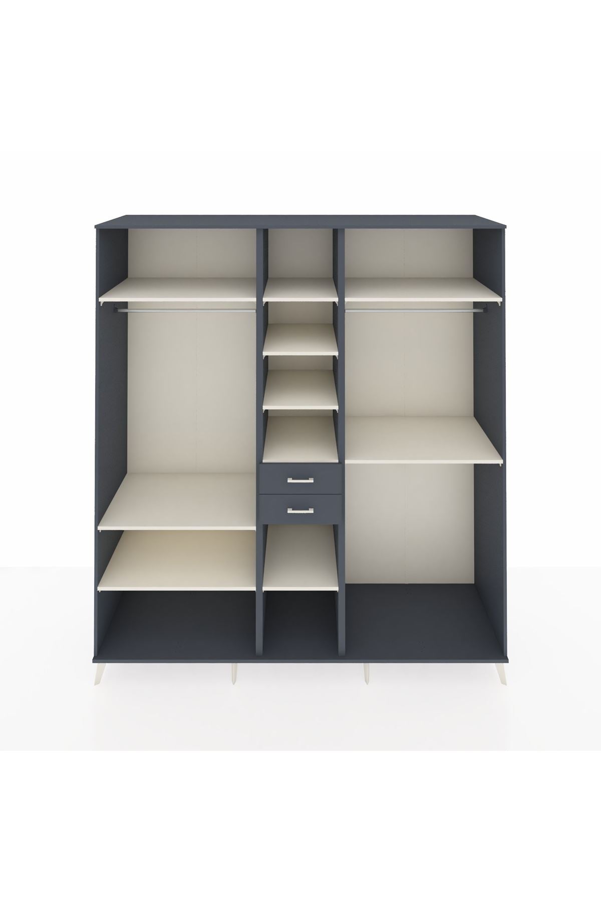 Kronos Dolap 10 Raflı 2 Çekmeceli 3 Askılı 220x59x243 Antrasit-Aytaşı/Antrasit