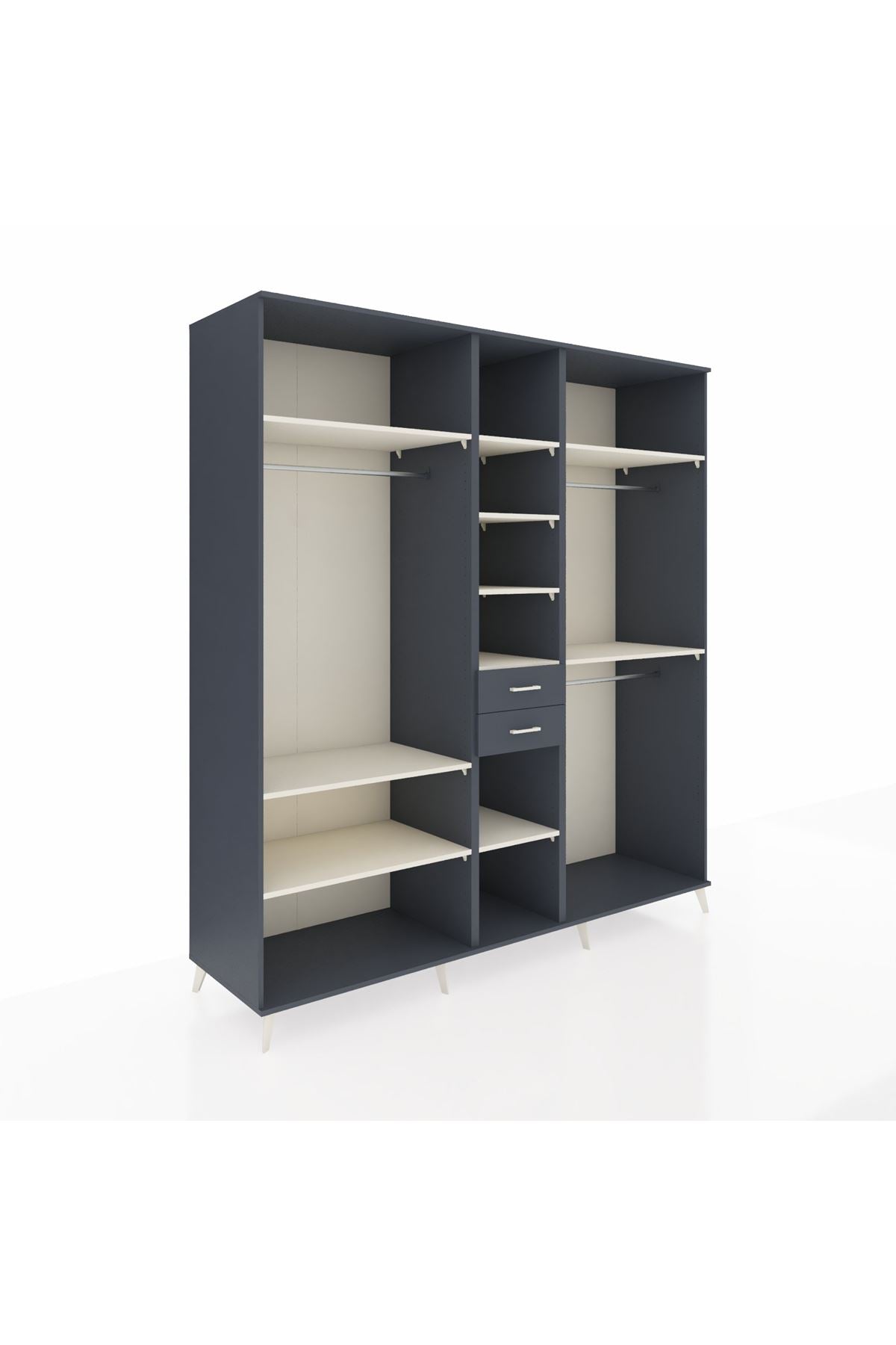 Kronos Dolap 10 Raflı 2 Çekmeceli 3 Askılı 220x59x243 Antrasit-Aytaşı/Antrasit