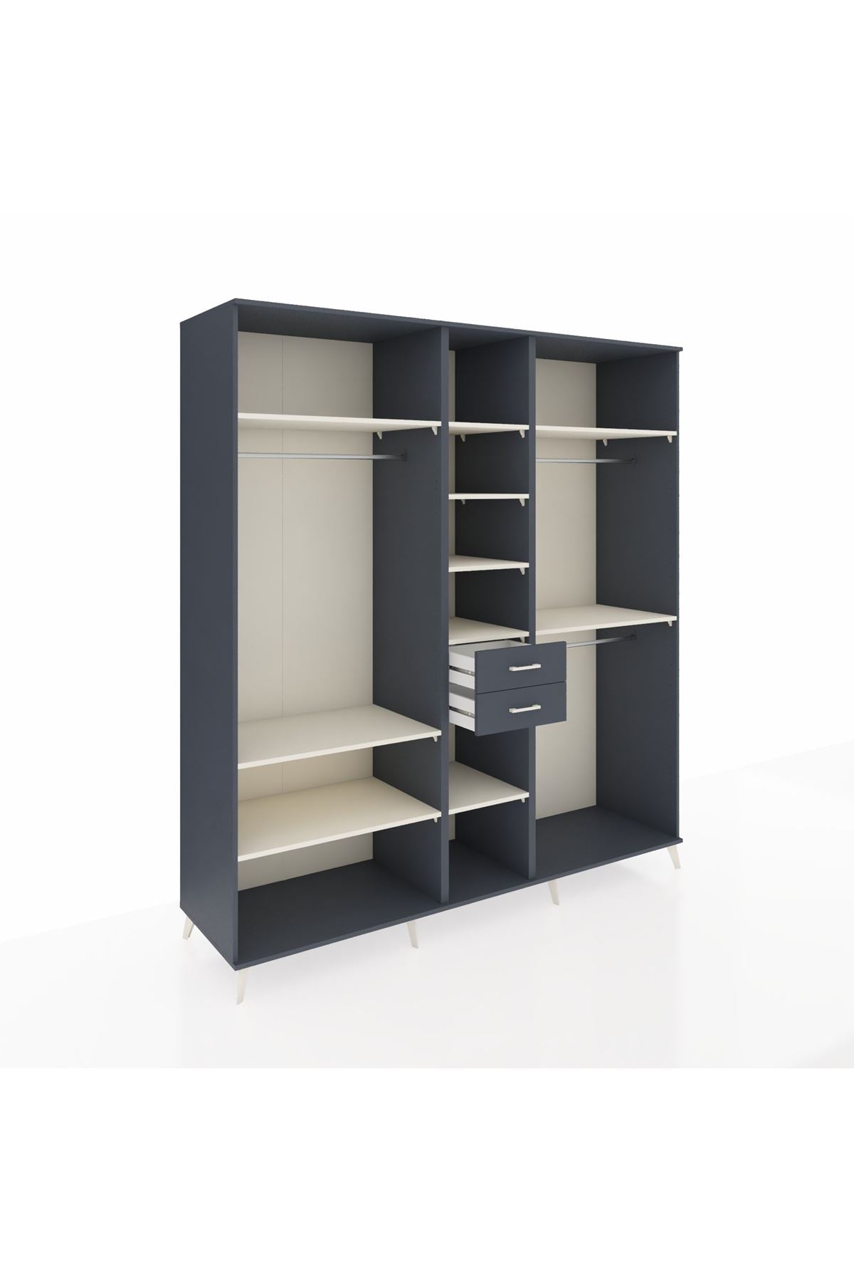 Kronos Dolap 10 Raflı 2 Çekmeceli 3 Askılı 220x59x243 Antrasit-Aytaşı/Antrasit