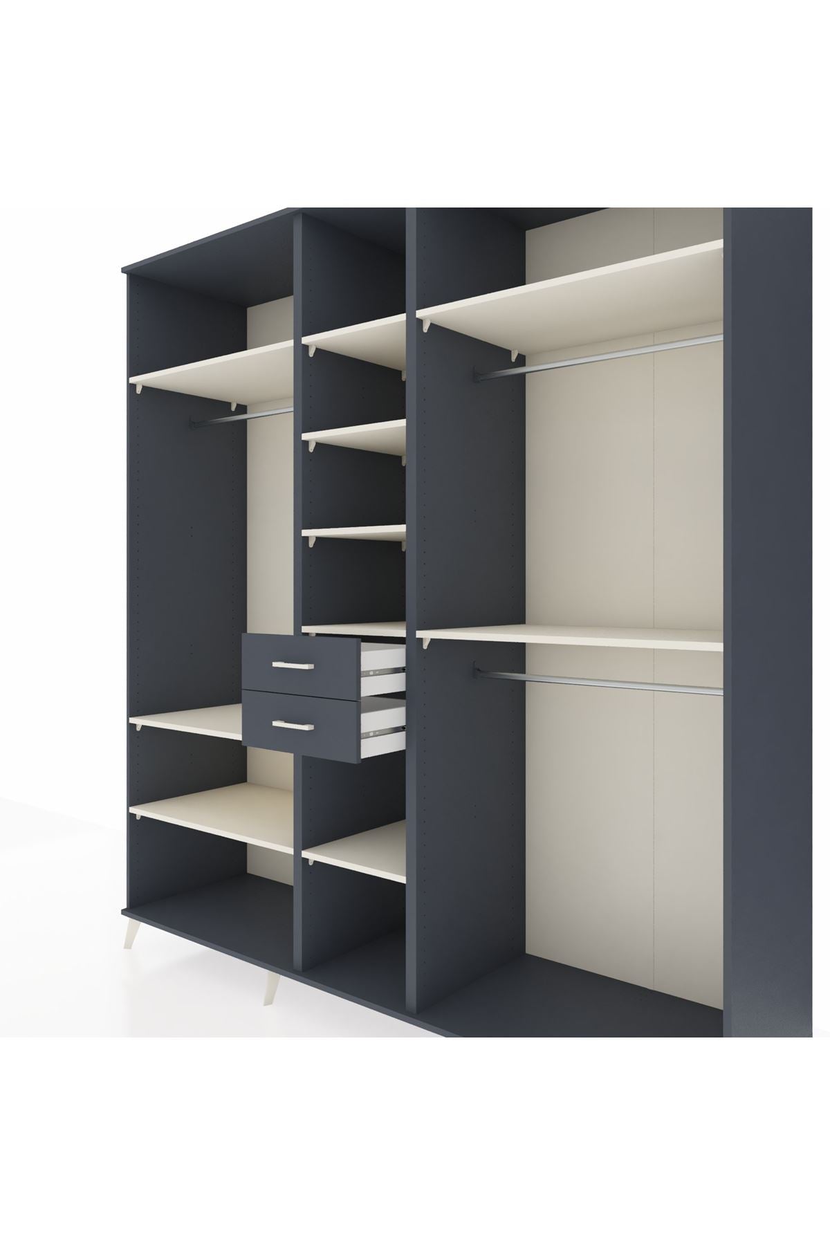 Kronos Dolap 10 Raflı 2 Çekmeceli 3 Askılı 220x59x243 Antrasit-Aytaşı/Antrasit