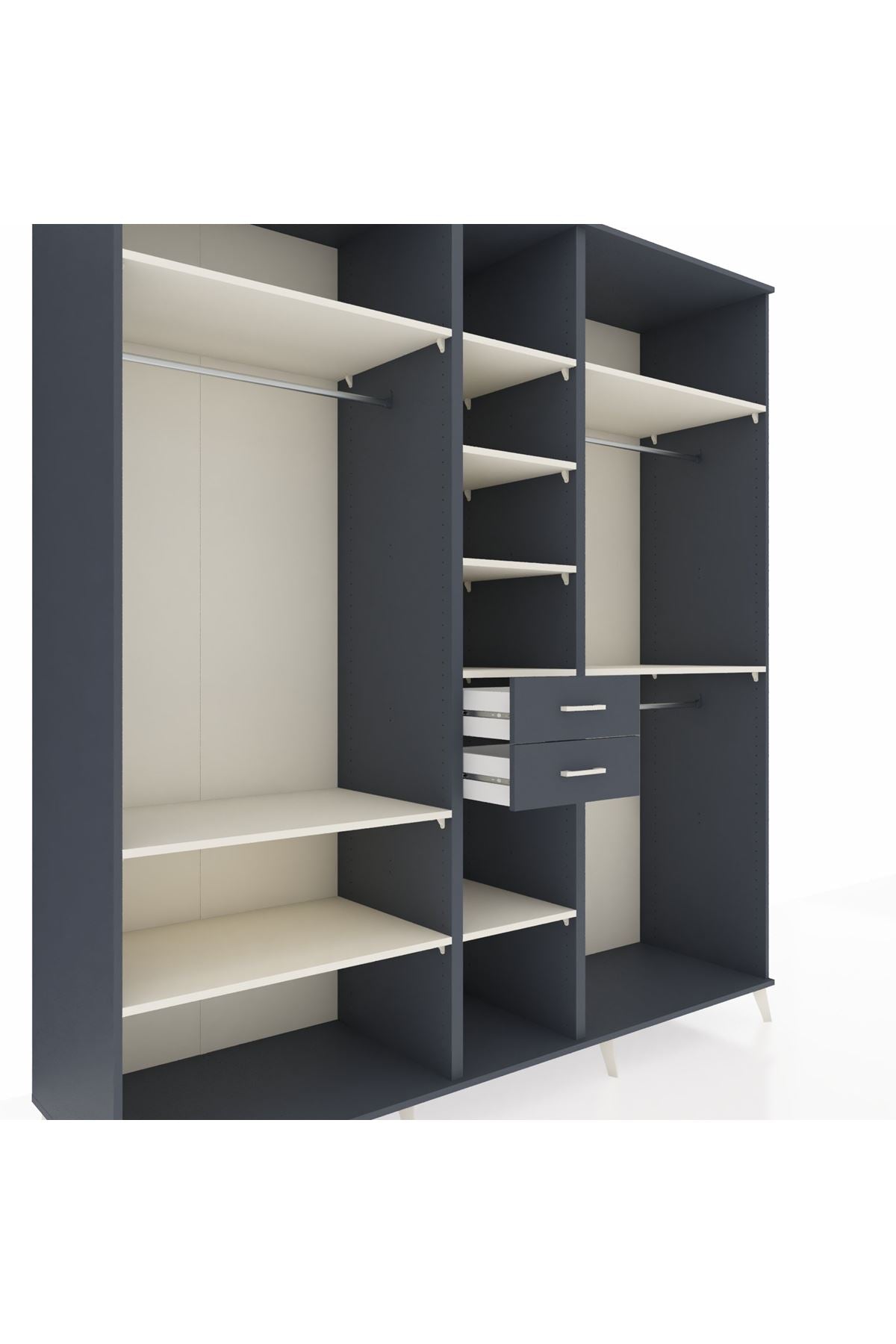 Kronos Dolap 10 Raflı 2 Çekmeceli 3 Askılı 220x59x243 Antrasit-Aytaşı/Antrasit