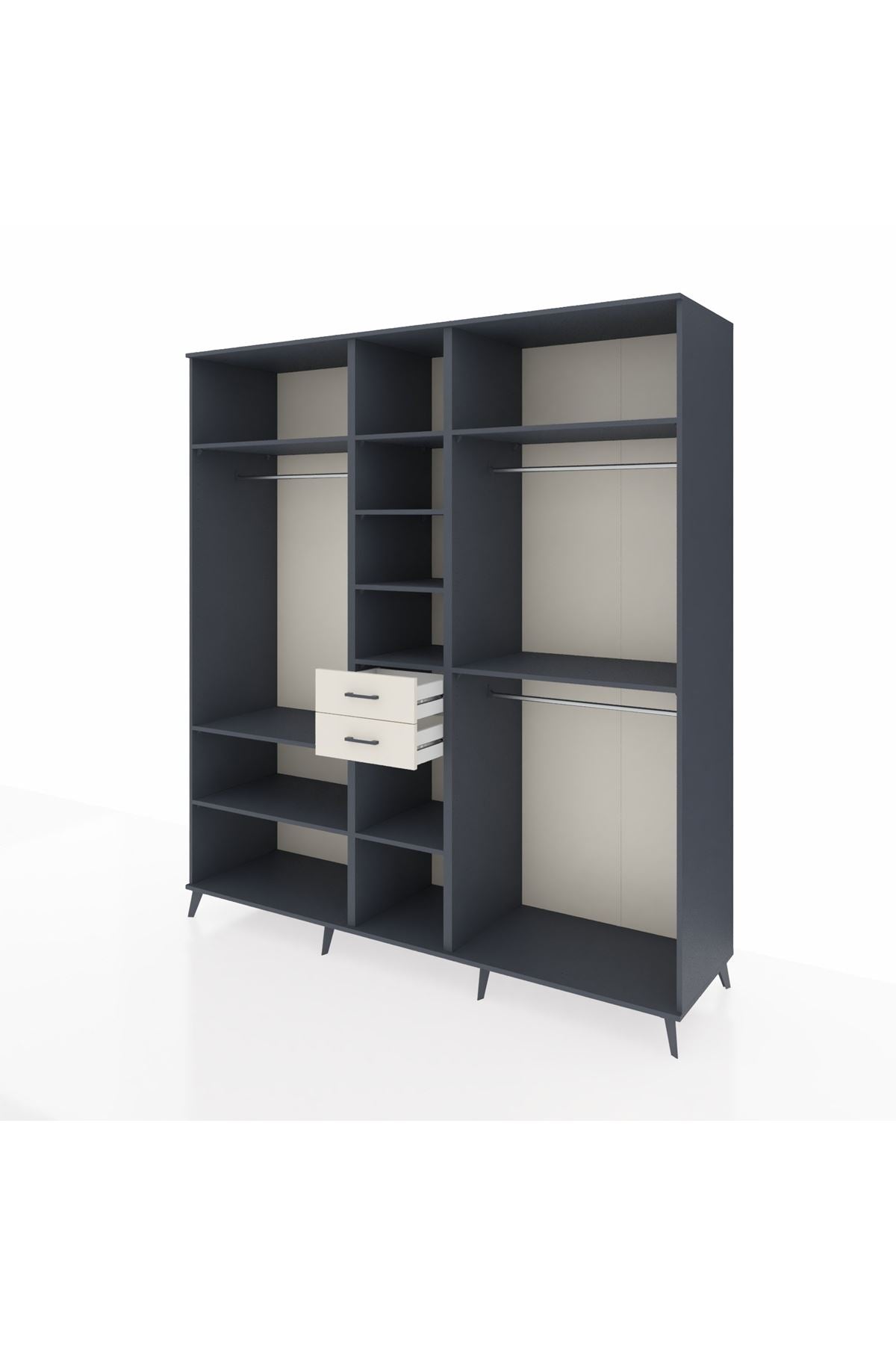 Kronos Dolap 10 Raflı 2 Çekmeceli 3 Askılı 220x59x243 Antrasit-Antrasit/Aytaşı