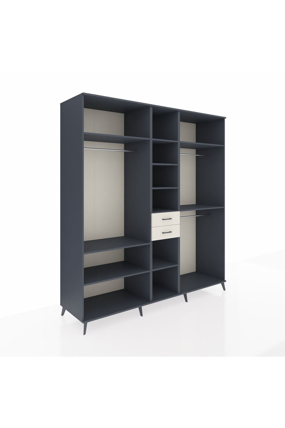 Kronos Dolap 10 Raflı 2 Çekmeceli 3 Askılı 220x59x243 Antrasit-Antrasit/Aytaşı