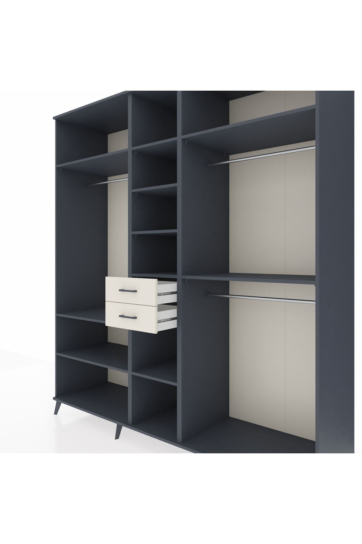 Kronos Dolap 10 Raflı 2 Çekmeceli 3 Askılı 220x59x243 Antrasit-Antrasit/Aytaşı