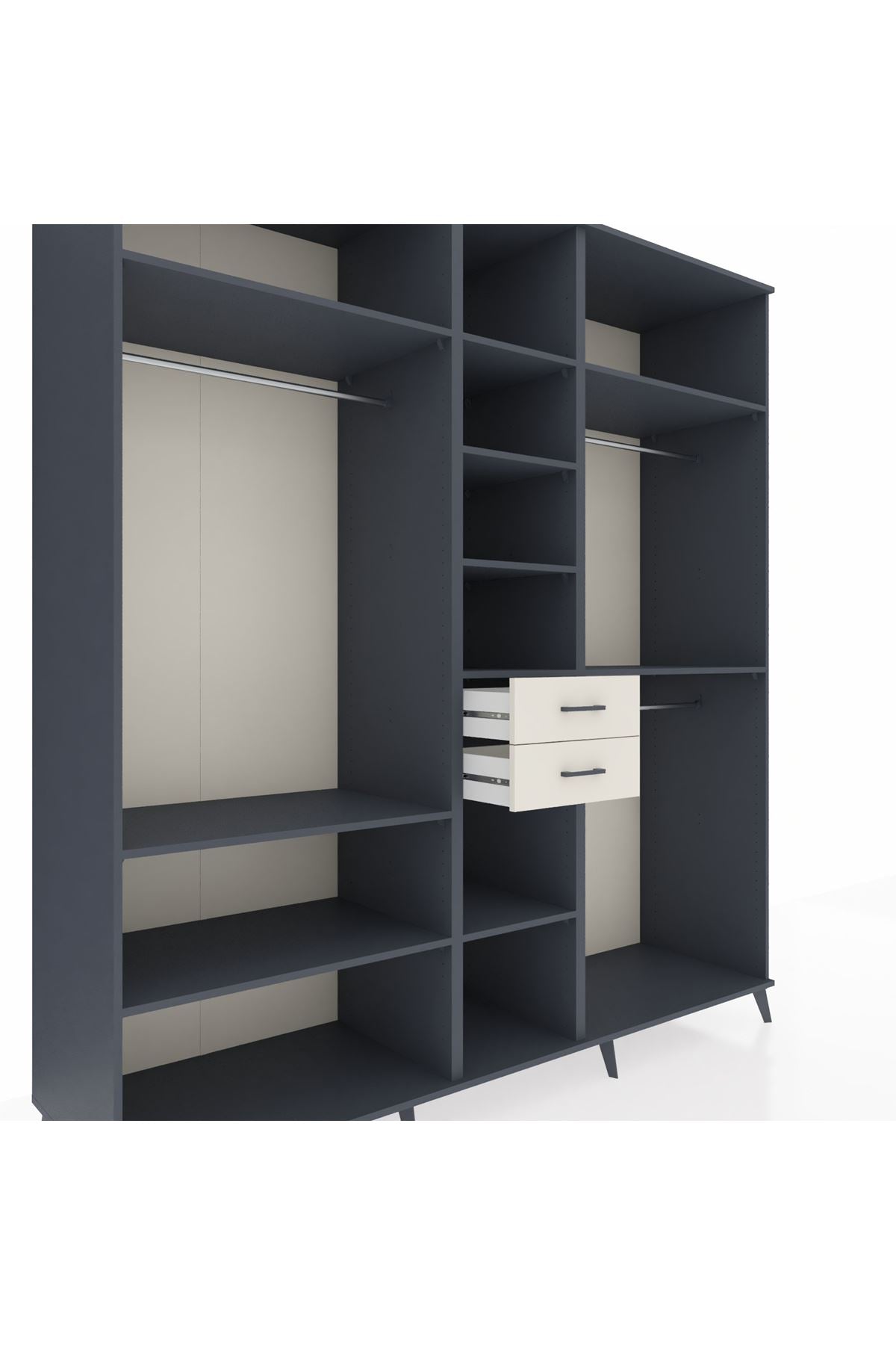 Kronos Dolap 10 Raflı 2 Çekmeceli 3 Askılı 220x59x243 Antrasit-Antrasit/Aytaşı