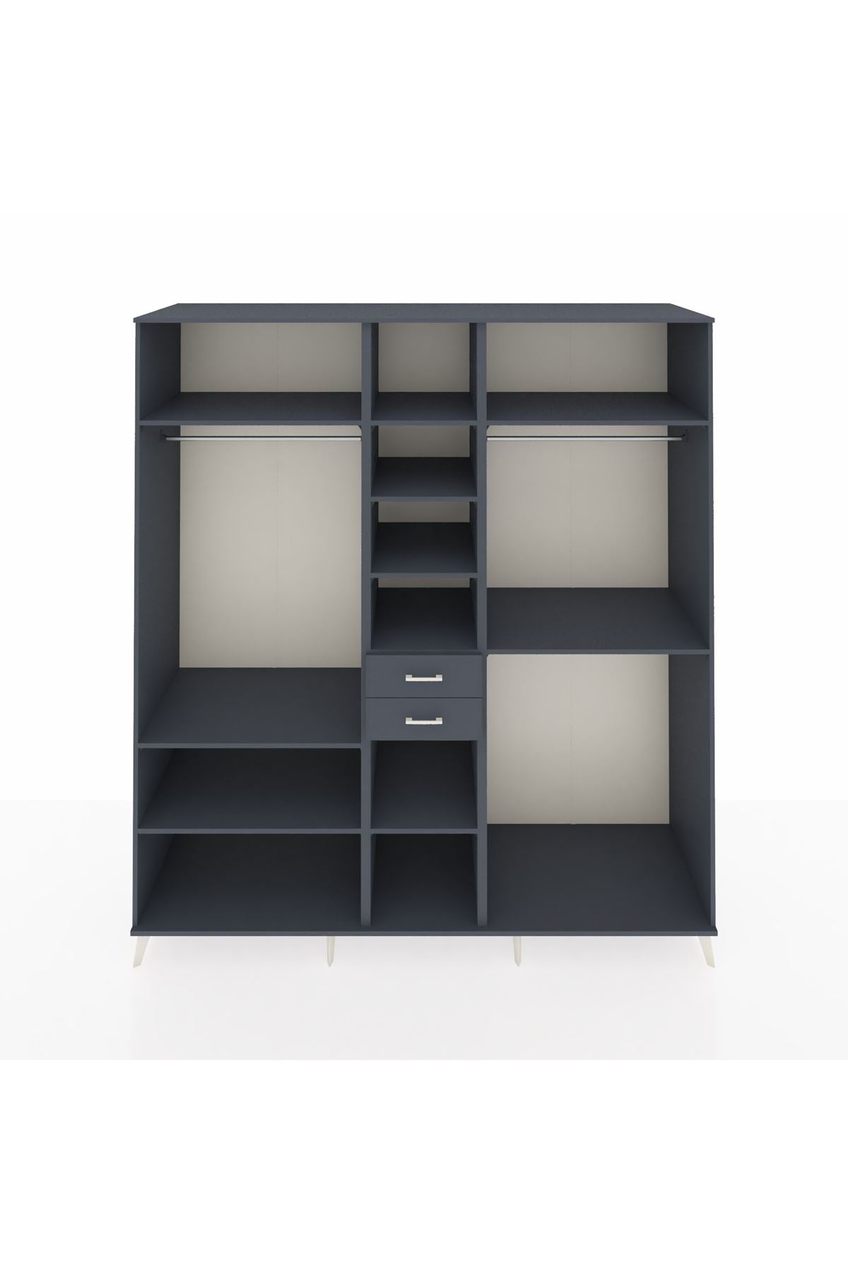 Kronos Dolap 10 Raflı 2 Çekmeceli 3 Askılı 220x59x243 Antrasit-Antrasit/Antrasit