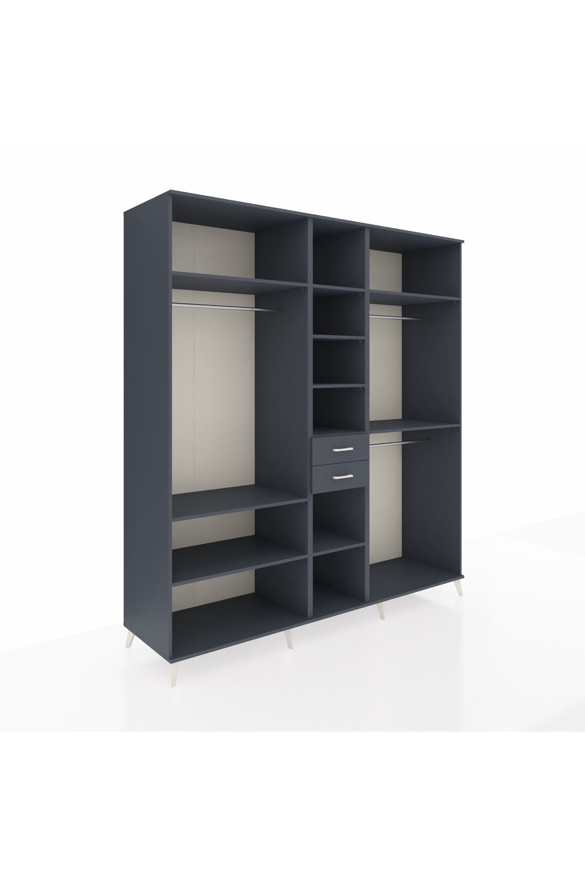 Kronos Dolap 10 Raflı 2 Çekmeceli 3 Askılı 220x59x243 Antrasit-Antrasit/Antrasit