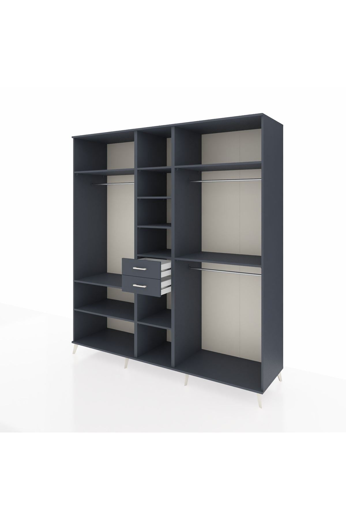 Kronos Dolap 10 Raflı 2 Çekmeceli 3 Askılı 220x59x243 Antrasit-Antrasit/Antrasit