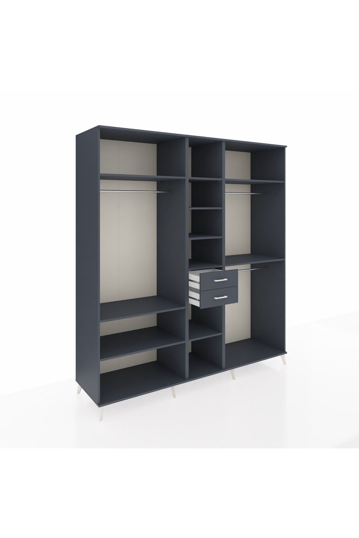 Kronos Dolap 10 Raflı 2 Çekmeceli 3 Askılı 220x59x243 Antrasit-Antrasit/Antrasit