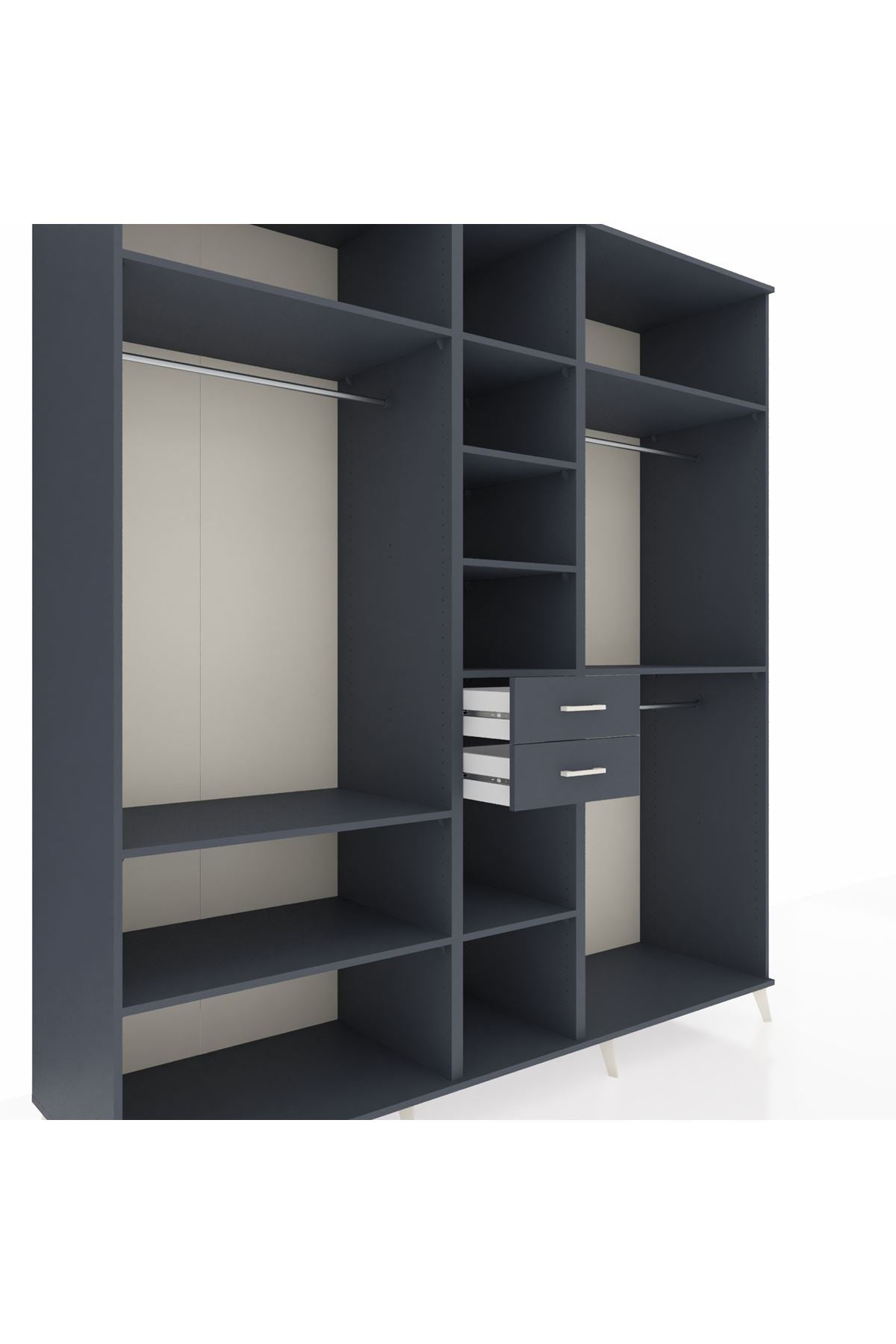 Kronos Dolap 10 Raflı 2 Çekmeceli 3 Askılı 220x59x243 Antrasit-Antrasit/Antrasit