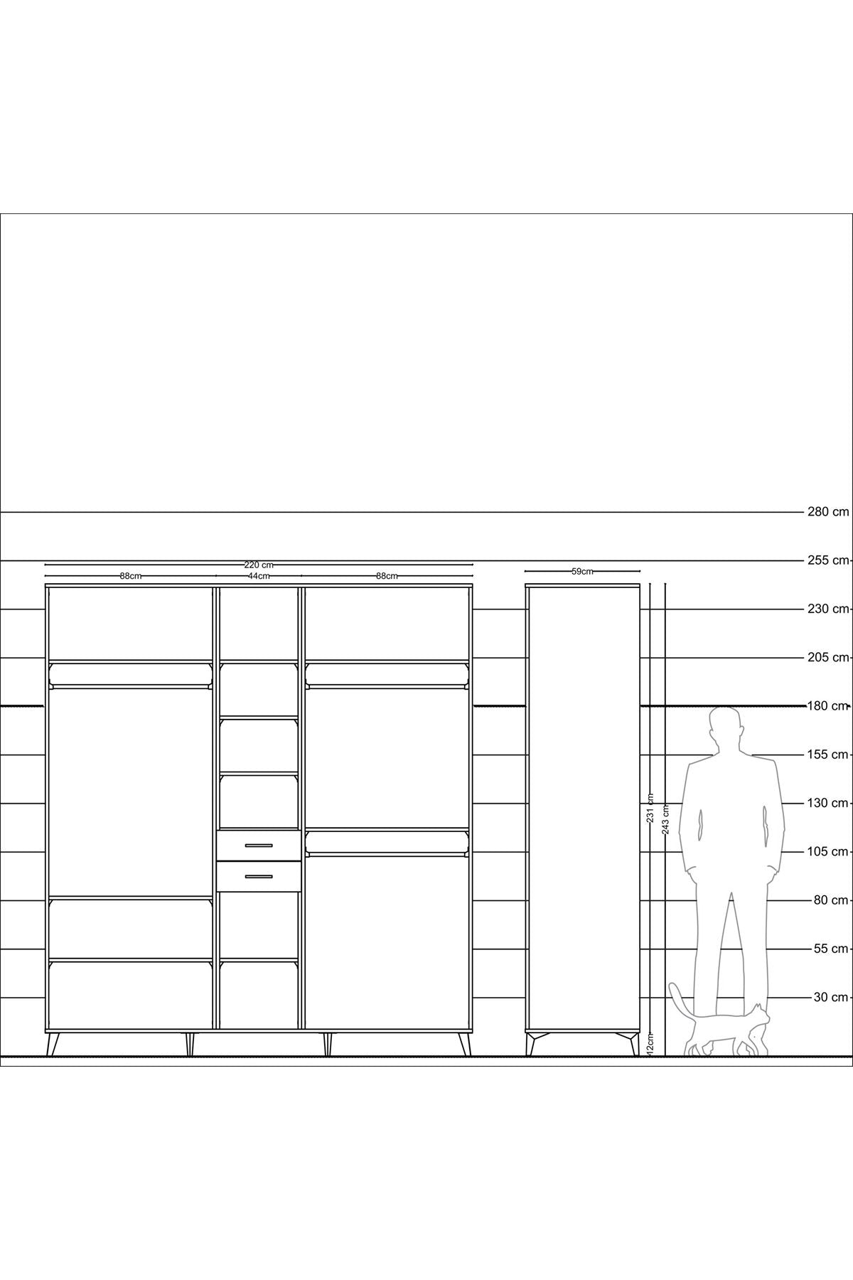 Kronos Dolap 10 Raflı 2 Çekmeceli 3 Askılı 220x59x243 - S784M026V17C