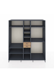 Kronos Dolap 10 Raflı 2 Çekmeceli 3 Askılı 220x59x243 Antrasit-Antrasit/Çam