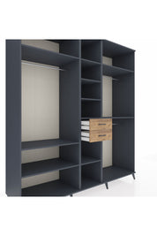 Kronos Dolap 10 Raflı 2 Çekmeceli 3 Askılı 220x59x243 Antrasit-Antrasit/Çam