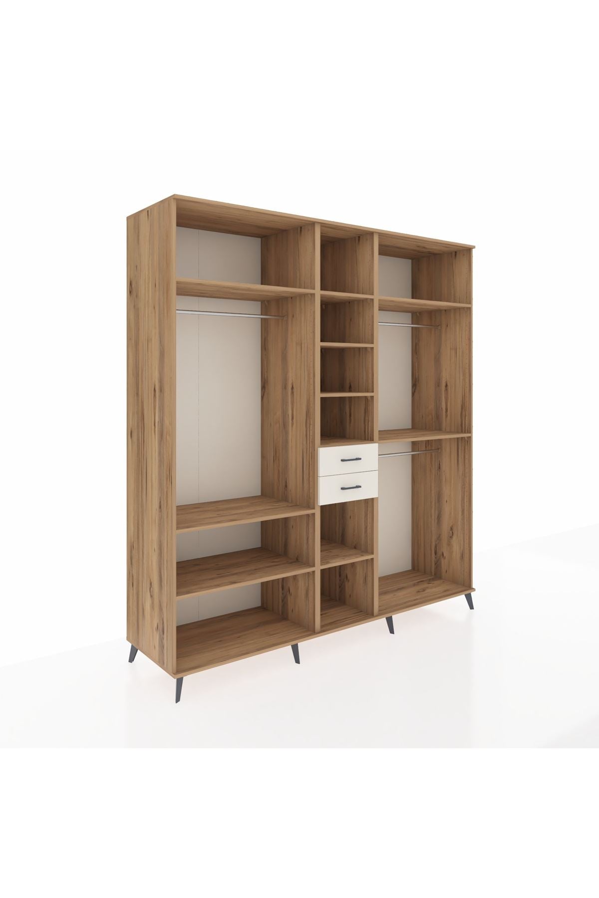 Kronos Dolap 10 Raflı 2 Çekmeceli 3 Askılı 220x59x243 Çam-Çam/Aytaşı