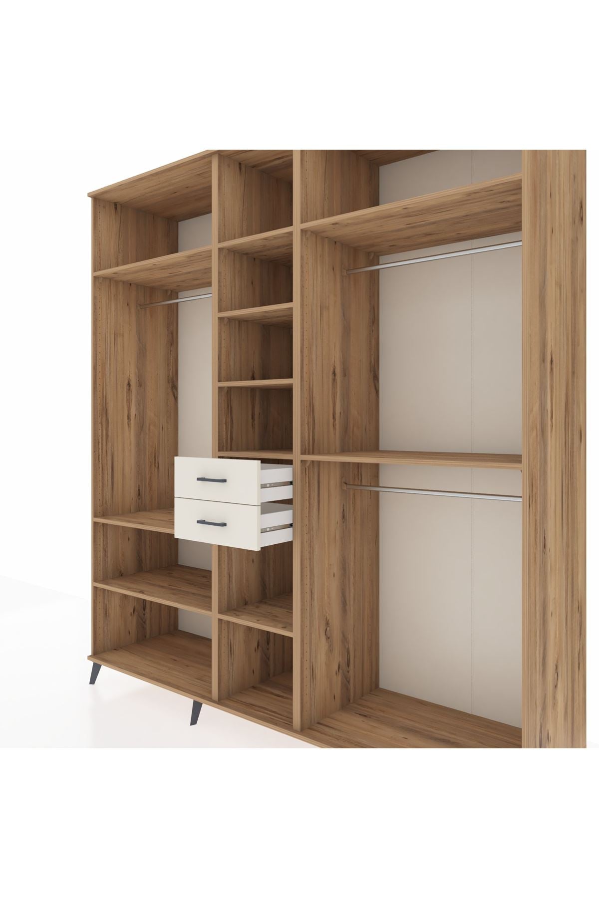 Kronos Dolap 10 Raflı 2 Çekmeceli 3 Askılı 220x59x243 Çam-Çam/Aytaşı