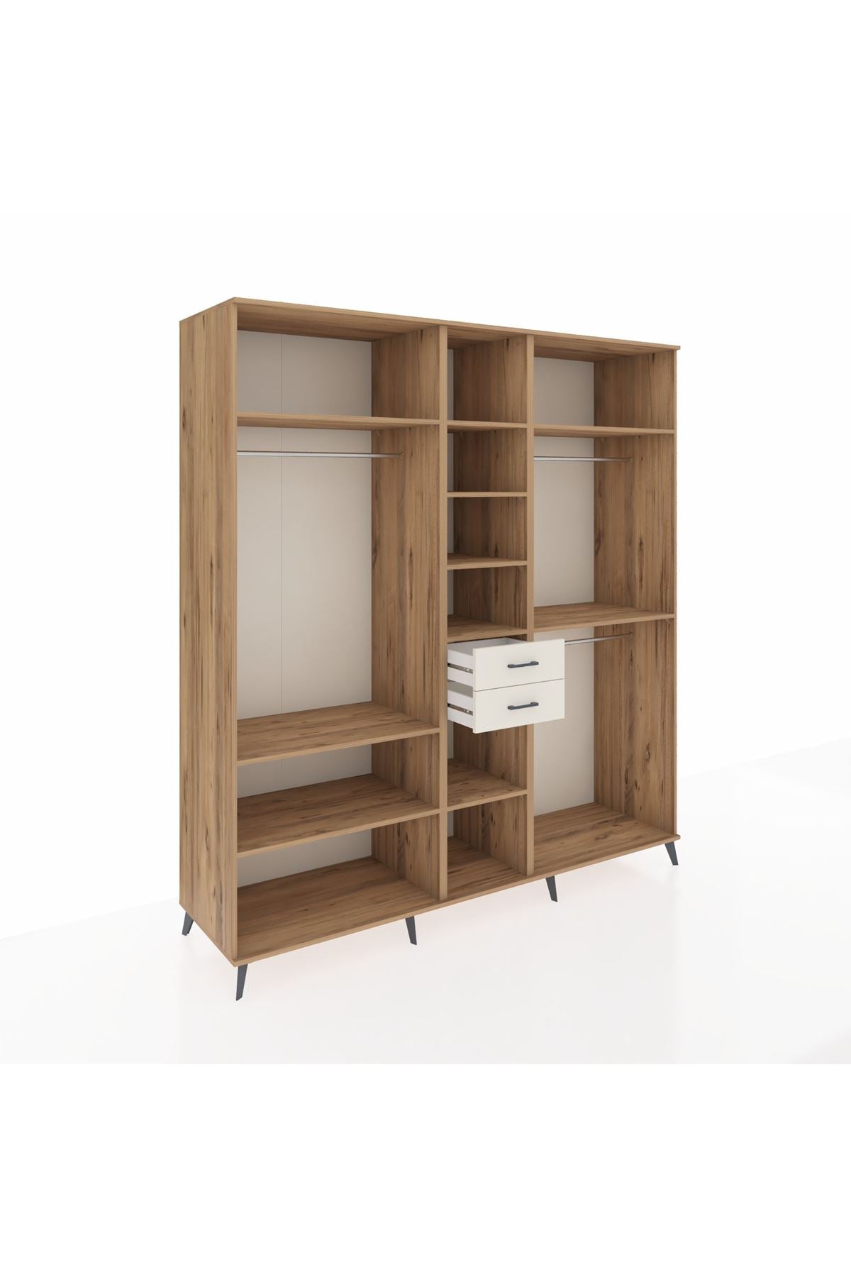 Kronos Dolap 10 Raflı 2 Çekmeceli 3 Askılı 220x59x243 Çam-Çam/Aytaşı