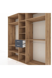 Kronos Dolap 10 Raflı 2 Çekmeceli 3 Askılı 220x59x243 Çam-Çam/Antrasit