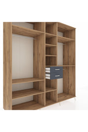 Kronos Dolap 10 Raflı 2 Çekmeceli 3 Askılı 220x59x243 Çam-Çam/Antrasit