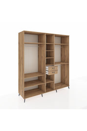 Kronos Dolap 10 Raflı 2 Çekmeceli 3 Askılı 220x59x243 Çam-Çam/Çam