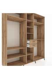 Kronos Dolap 10 Raflı 2 Çekmeceli 3 Askılı 220x59x243 Çam-Çam/Çam