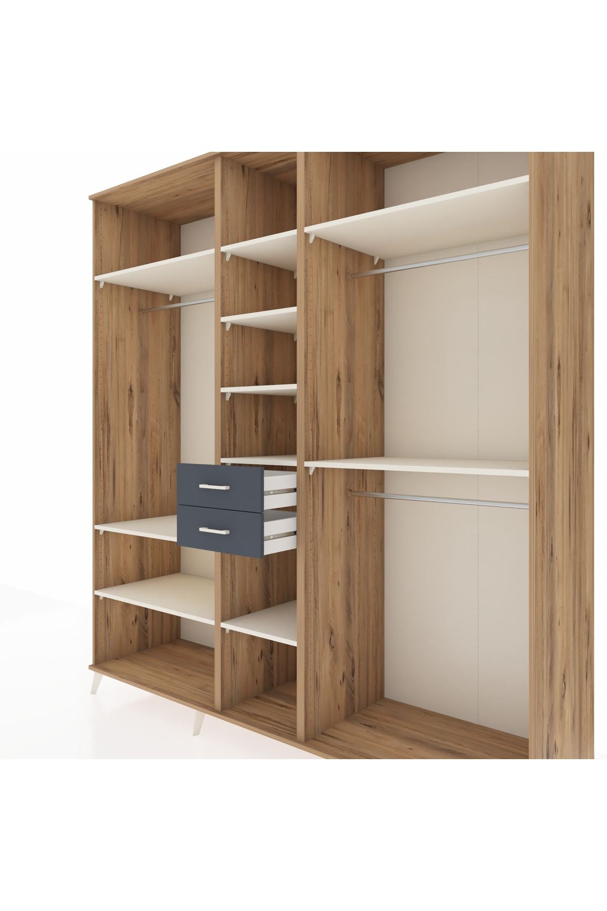 Kronos Dolap 10 Raflı 2 Çekmeceli 3 Askılı 220x59x243 Çam-Aytaşı/Antrasit