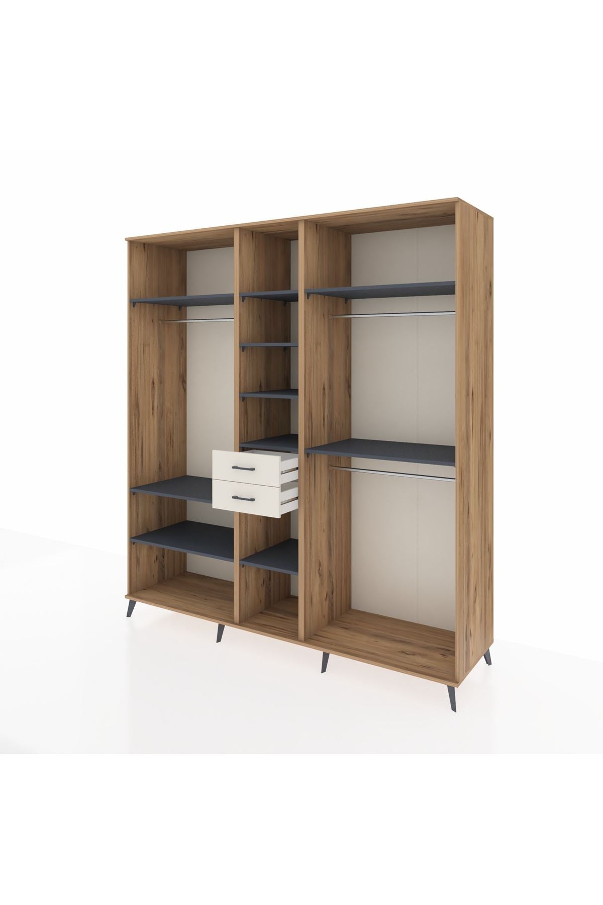 Kronos Dolap 10 Raflı 2 Çekmeceli 3 Askılı 220x59x243 Çam-Antrasit/Aytaşı