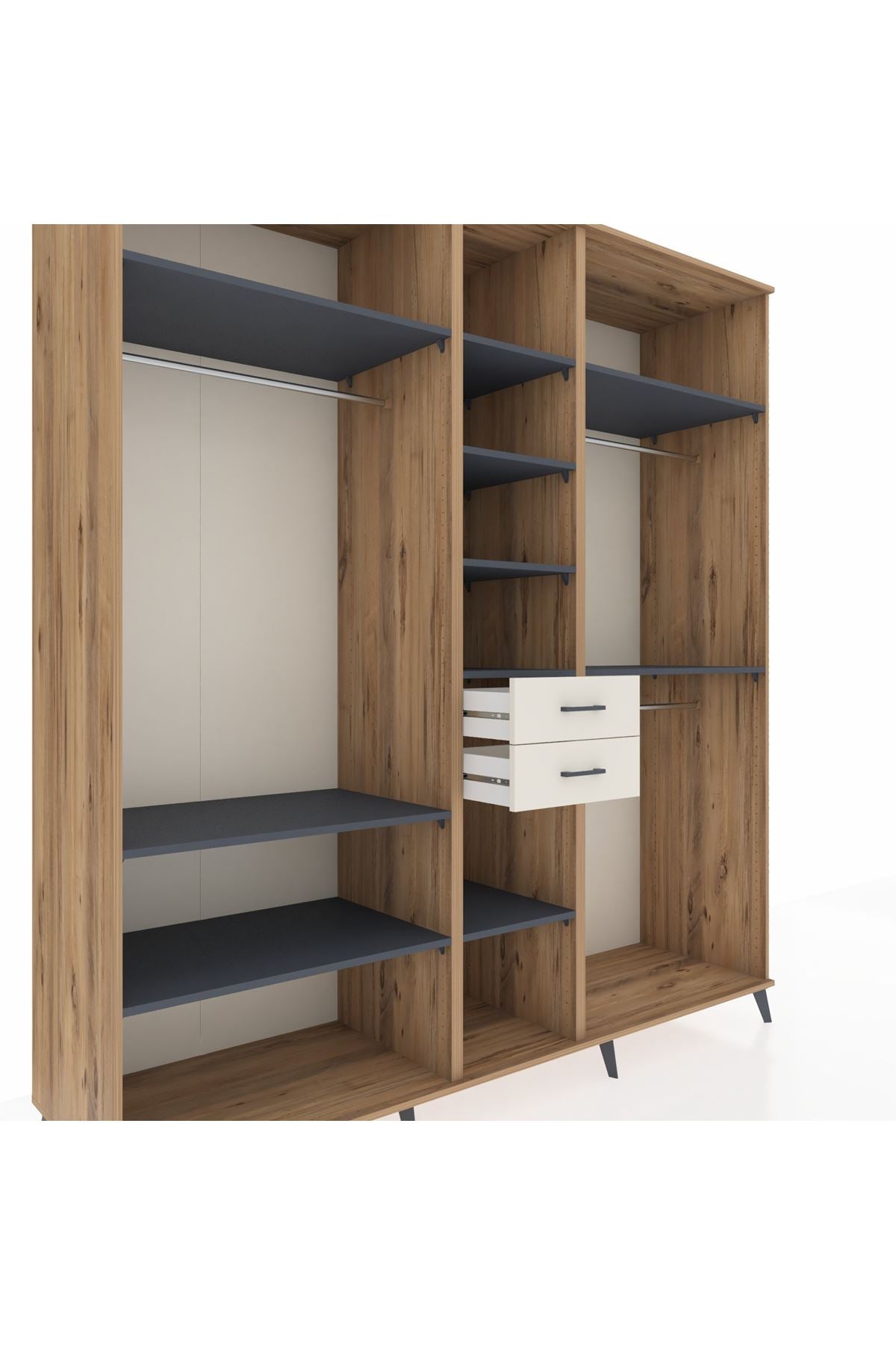 Kronos Dolap 10 Raflı 2 Çekmeceli 3 Askılı 220x59x243 Çam-Antrasit/Aytaşı