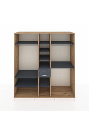 Kronos Dolap 10 Raflı 2 Çekmeceli 3 Askılı 220x59x243 Çam-Antrasit/Antrasit