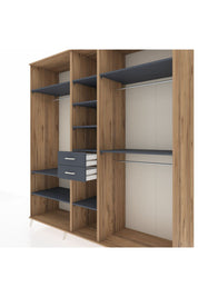 Kronos Dolap 10 Raflı 2 Çekmeceli 3 Askılı 220x59x243 Çam-Antrasit/Antrasit