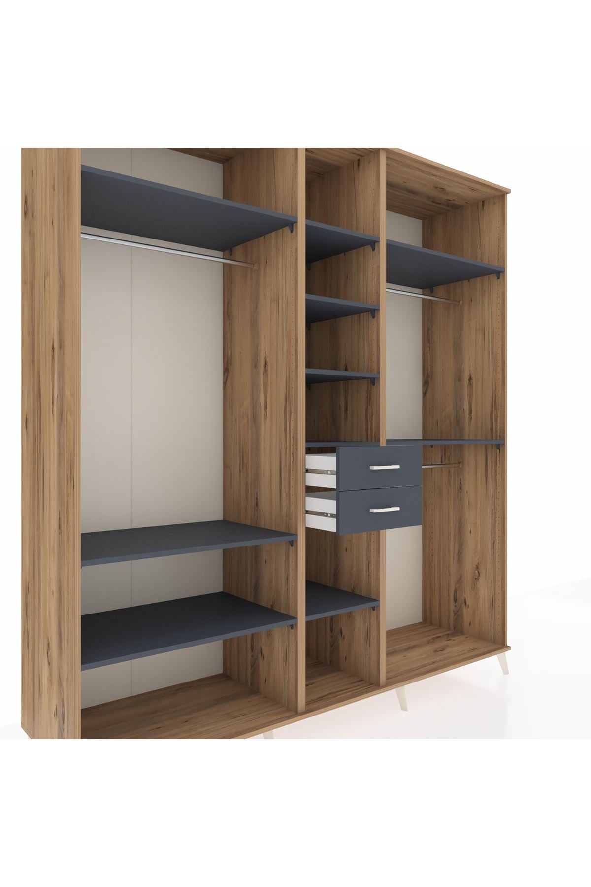 Kronos Dolap 10 Raflı 2 Çekmeceli 3 Askılı 220x59x243 Çam-Antrasit/Antrasit