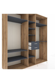 Kronos Dolap 10 Raflı 2 Çekmeceli 3 Askılı 220x59x243 Çam-Antrasit/Antrasit