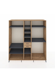 Kronos Dolap 10 Raflı 2 Çekmeceli 3 Askılı 220x59x243 Çam-Antrasit/Çam