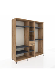 Kronos Dolap 10 Raflı 2 Çekmeceli 3 Askılı 220x59x243 Çam-Antrasit/Çam