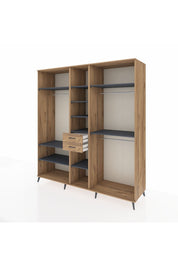 Kronos Dolap 10 Raflı 2 Çekmeceli 3 Askılı 220x59x243 Çam-Antrasit/Çam