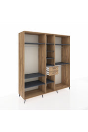 Kronos Dolap 10 Raflı 2 Çekmeceli 3 Askılı 220x59x243 Çam-Antrasit/Çam