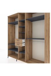 Kronos Dolap 10 Raflı 2 Çekmeceli 3 Askılı 220x59x243 Çam-Antrasit/Çam